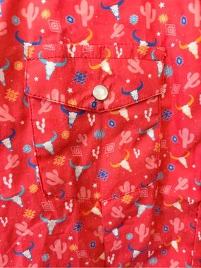 Kids Red Western Cactus cattle Print pearl button long sleeve shirt
